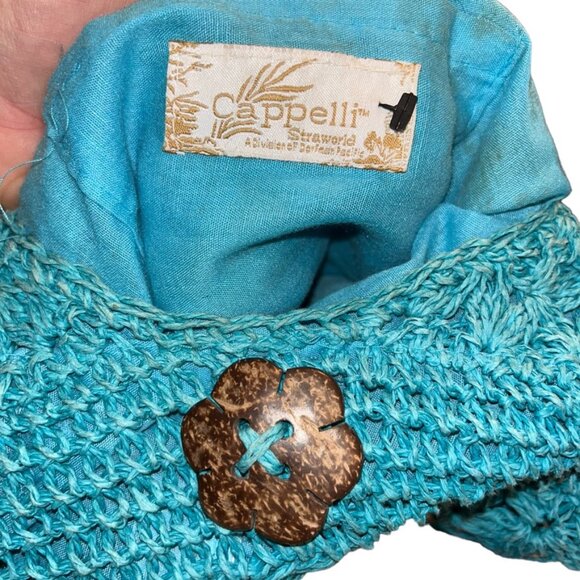 Capelli Teal turquoise straw cocounut shell beach pool should cross body… - Picture 2 of 4